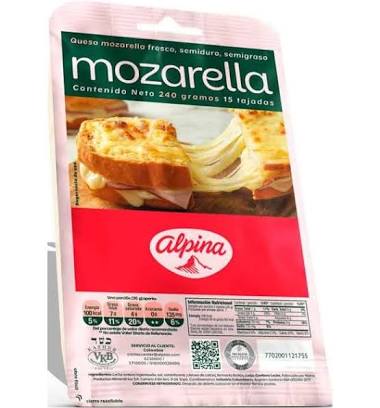 Queso Mozarella  15 Tajadas Alpina 240g 