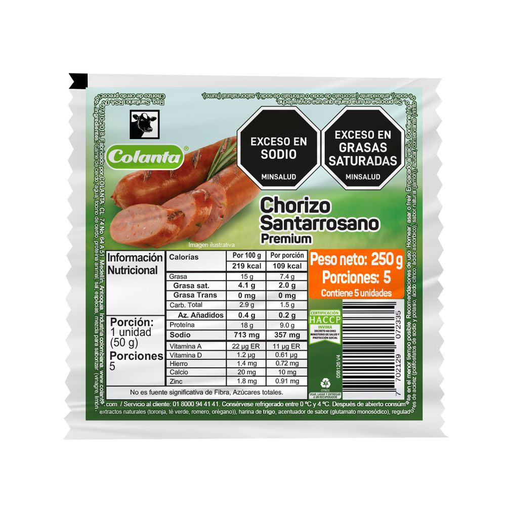 Chorizo Santarrosano Colanta 250g