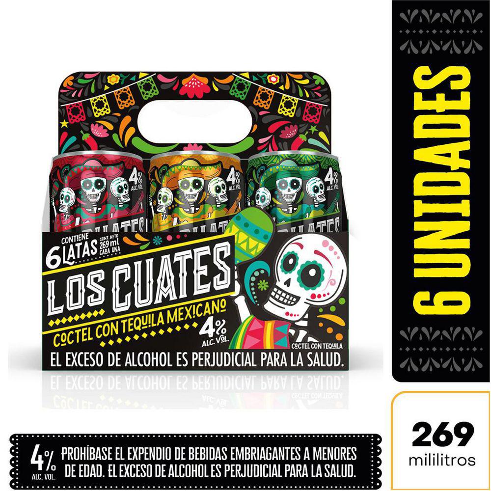 Los Cuates con Tequila sabores surtidos x6